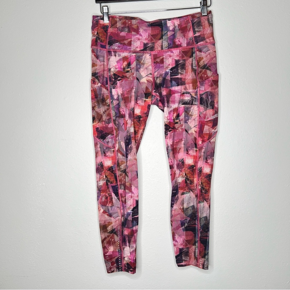 Lululemon Fast & Free 7/8 Running Tight Nulux Sun Dazed Multi Pink Womens Sz 10